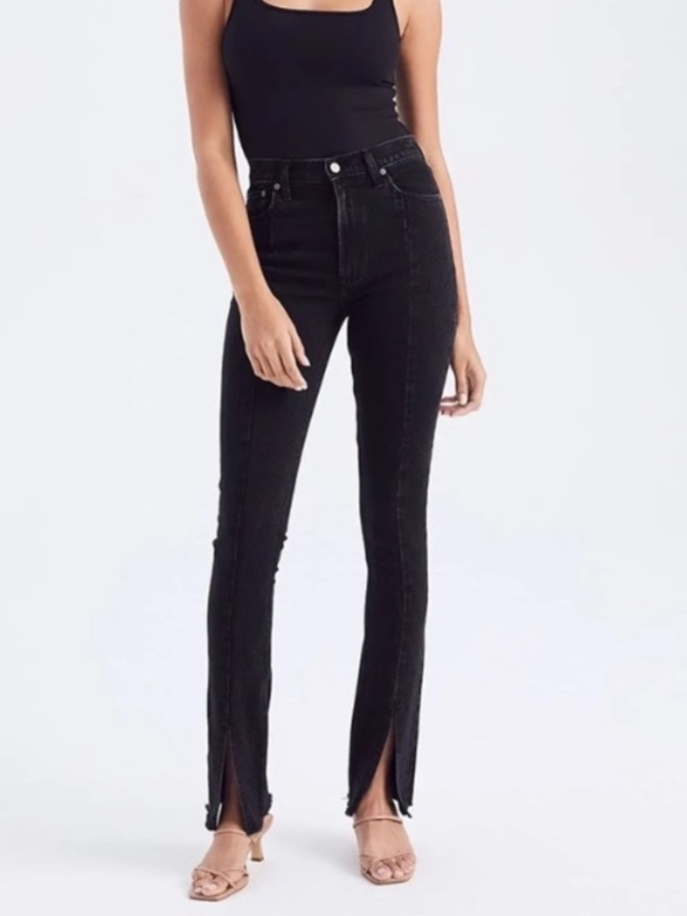 Abercrombie & Fitch Curve Love Womens The Skinny High Rise Black Split Hem Short